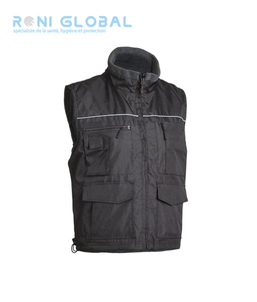 Gilet de travail noir imperméable réversible en polyester enduit polyuréthane 11 poches - CARISTE COVERGUARD