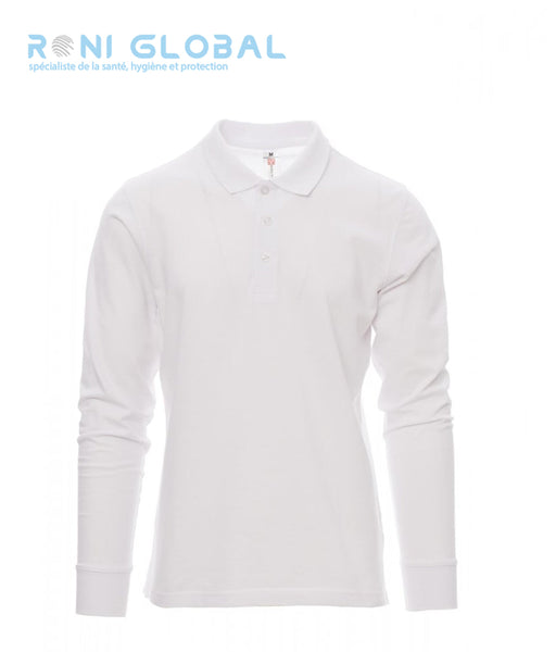 Polo de travail blanc homme manches longues, coupe droite en coton - VERONA PAYPER