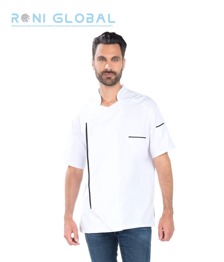 Veste de cuisine homme manches courtes en coton/polyester 3 poches - PAOLO REMI CONFECTION