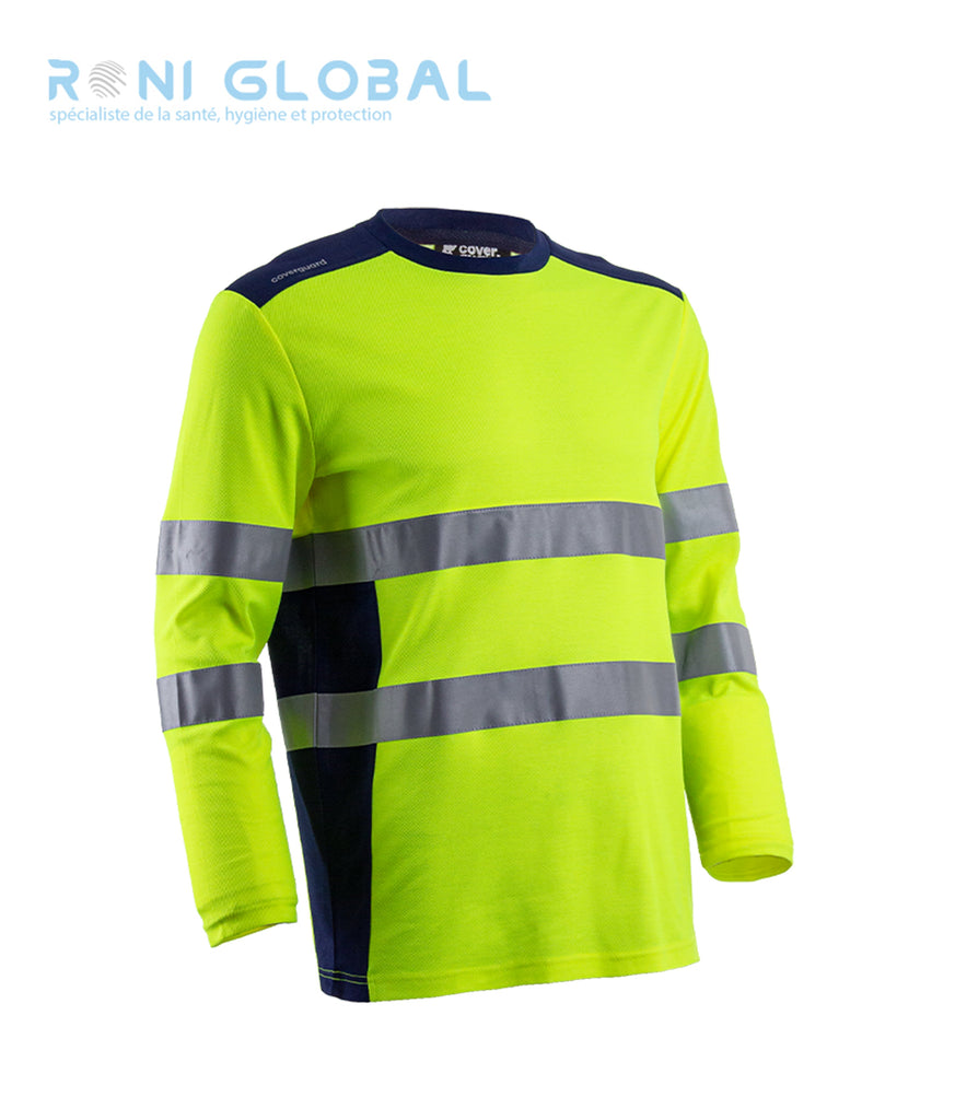T-shirt de sécurité haute visibilité, manches longues anti-UV UPF 35+ en coton et polyester CLASS 3 - RIKKA COVERGUARD