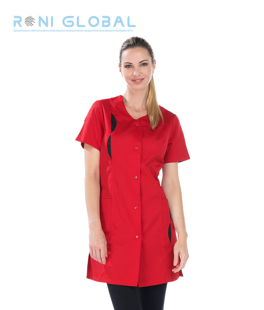 Tunique de travail femme manches courtes fendues en coton/polyester 4 poches - ILONA REMI CONFECTION