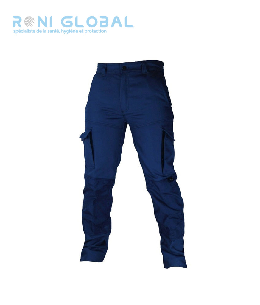 Pantalon de travail marine avec protection genoux, en coton/polyester/élasthanne 6 poches - PANTALON PG BOB MARINE PBV