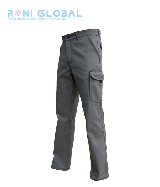 Pantalon de travail gris homme en coton/polyester sans métal 6 poches - PANTALON IGOR GRIS PBV