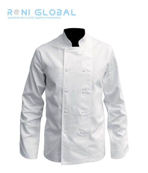 Veste de cuisine blanche manches longues, pressions calottées, en coton 2 poches - VESTE DE CUISINE COTON BLANC PRESSIONS PBV