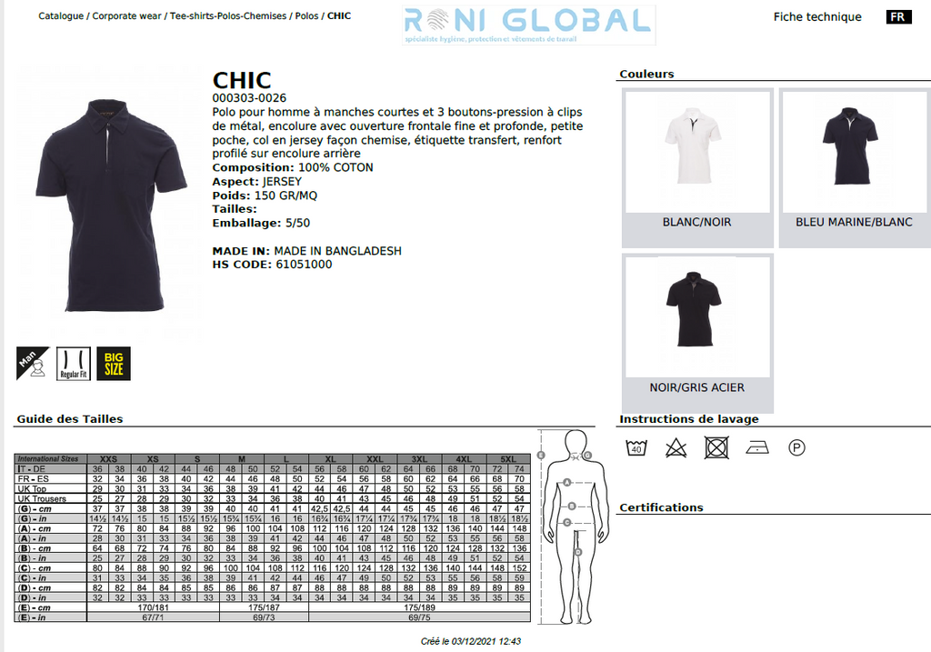 Polo de travail homme manches courtes, coupe droite en coton - CHIC PAYPER