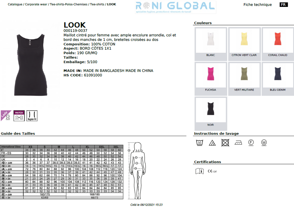 Maillot de travail femme, coupe droite en coton - LOOK PAYPER