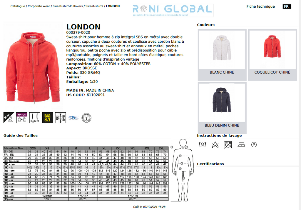 Sweat de travail homme avec capuche, coupe droite en coton et polyester 3 poches - LONDON PAYPER