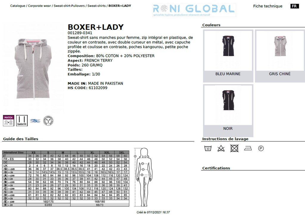 Sweat de travail homme sans manches, avec capuche en coton et polyester 3 poches - BOXER+LADY PAYPER
