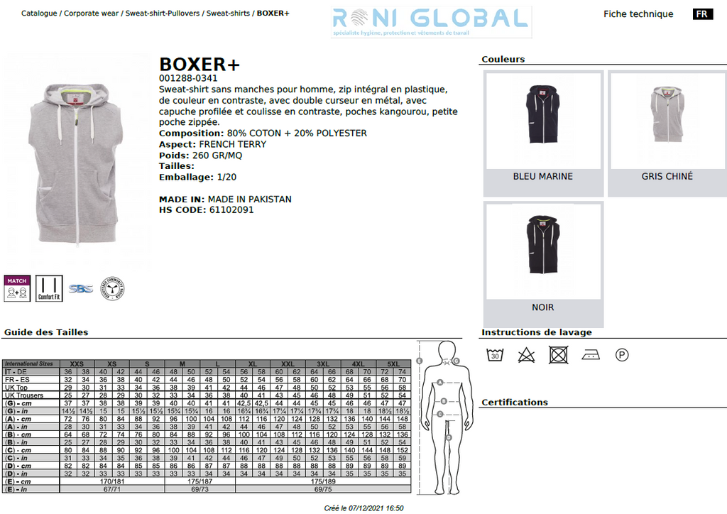 Sweat de travail homme sans manches, avec capuche en coton et polyester 3 poches - BOXER+ PAYPER