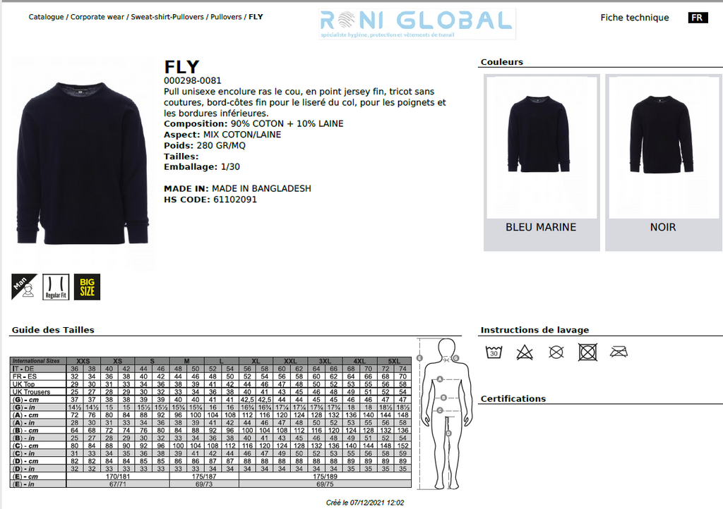 Pull de travail unisexe, coupe droite en coton et laine - FLY PAYPER