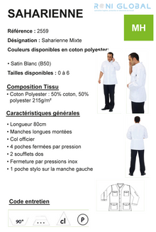 Veste de travail blanche unisexe manches longues transformables en coton et polyester 5 poches - SAHARIENNE REMI CONFECTION