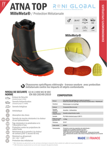 Botte de sécurité homme antidérapant, anti-chaleur et anti-projection de métal en cuir avec embout de sécurité et protection des métatarses S3 M HI-3 HRO WG SRC - ATNA TOP MILLEMETA GASTON MILLE