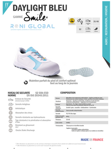 Chaussure basse de sécurité unisexe antidérapant et antistatique, en microfibre lavable avec embout de sécurité S2 SRA ESD - DAYLIGHT GASTON MILLE