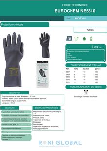 Gant de protection chimique modérée à haute enduit au néoprène noir flocké TYPE B - EUROCHEM NE5310 COVERGUARD (boîte de 10 paires)