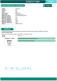 Gant de protection milieu huileux en HPPE polyamide élasthanne enduit au nitrile anti-coupure et précision CUT D - EUROCUT N505 COVERGUARD (boîte de 5 paires)