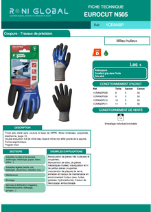 Gant de protection milieu huileux en HPPE polyamide élasthanne enduit au nitrile anti-coupure et précision CUT D - EUROCUT N505 COVERGUARD (boîte de 5 paires)