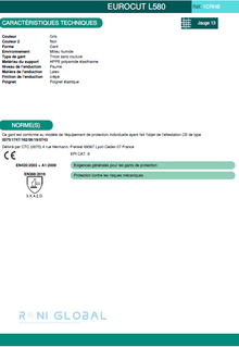 Gant de protection milieu humide en HPPE polyamide élasthanne enduit au latex anti-coupure et précision CUT D - EUROCUT L580 COVERGUARD (boîte de 5 paires)
