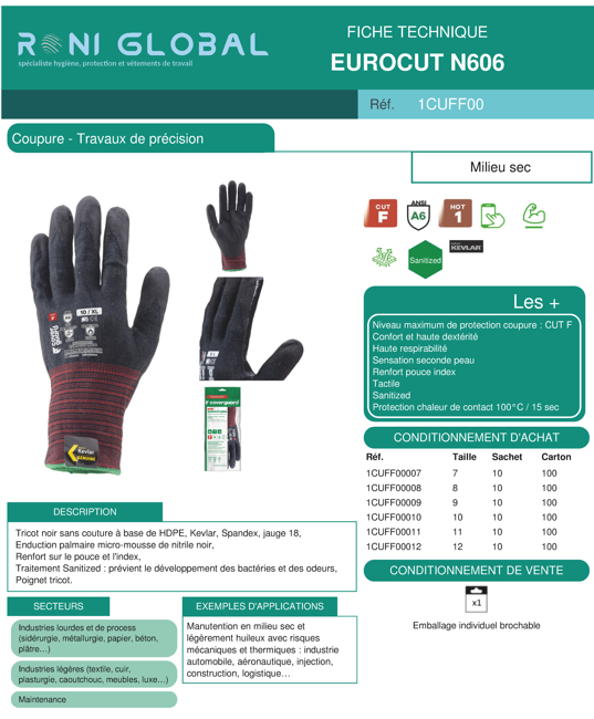Gants EUROCUT N606 (12 pièces)