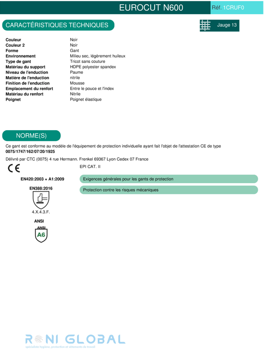 Gants EUROCUT N600 (5 pièces)
