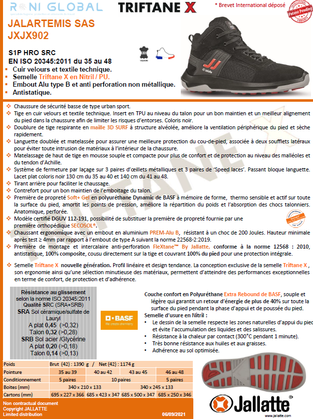 Chaussure montante de sécurité antidérapant et anti-chaleur en cuir/textile avec embout de sécurité S1P HRO SRC - JALARTEMIS JALLATTE