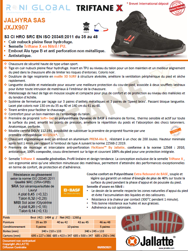 Chaussure montante de sécurité en cuir antidérapant, anti-froid et anti-chaleur en cuir/textile avec embout de sécurité S3 CI HRO SRC - JALHYRA JALLATTE