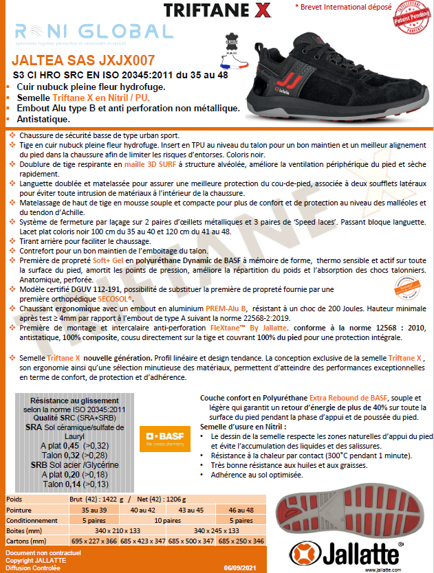 Chaussure basse de sécurité antidérapant, antistatique, anti-froid et anti-chaleur en cuir avec embout de sécurité S3 CI HRO SRC - JALTEA JALLATTE