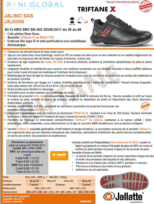 Chaussure basse de sécurité antidérapant, antistatique, anti-froid et anti-chaleur en cuir avec embout de sécurité S3 CI HRO SRC - JALINO JALLATTE