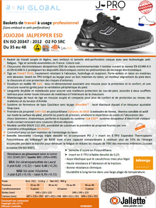 Chaussure basse de sécurité antidérapant, antistatique, résistant hydrocarbures et anti-fatigue en Putek Plus O2 FO SRC ESD - JALPEPPER JALLATTE