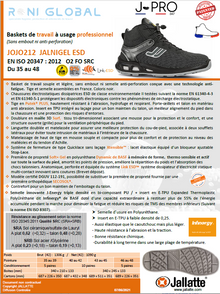 Chaussure montante de sécurité antidérapant, antistatique, résistant hydrocarbures et anti-fatigue en Putek Plus O2 FO SRC ESD - JALNIGEL JALLATTE