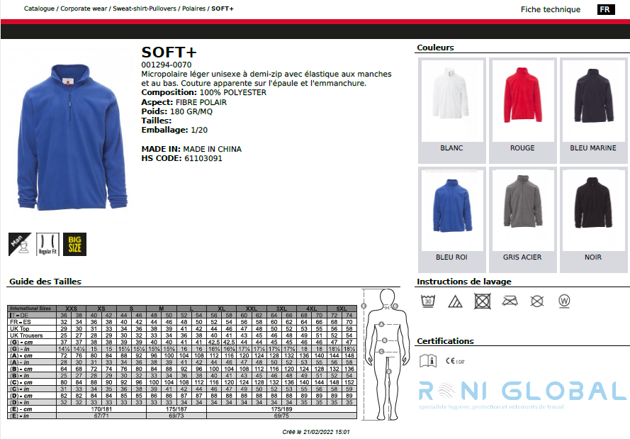 Polaire de travail unisexe manches longues, micro polaire, léger en polyester - SOFT+ PAYPER