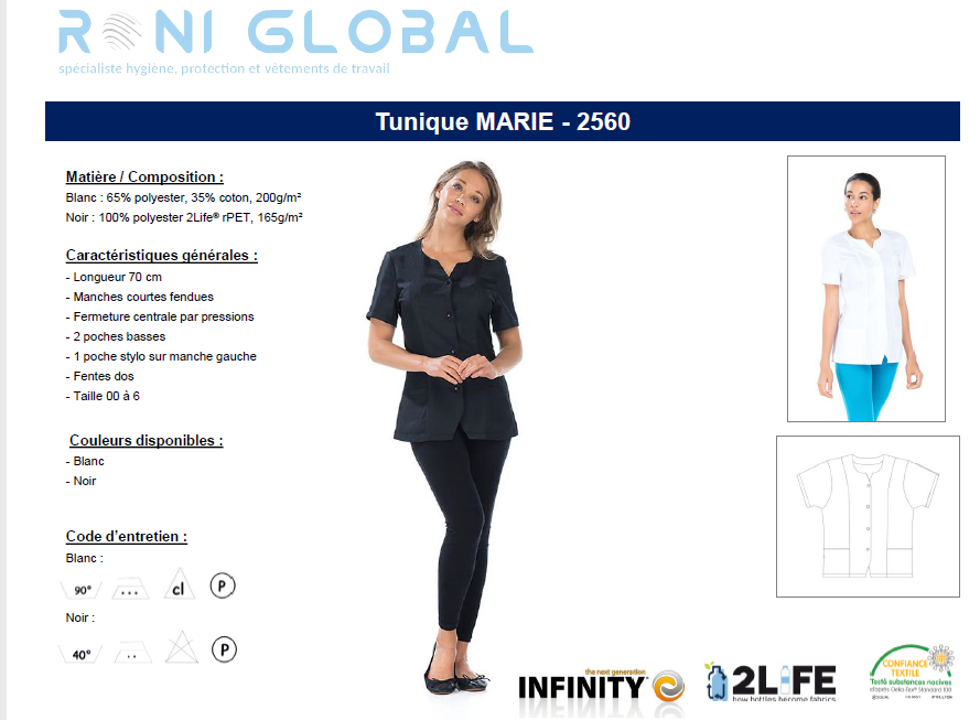 Tunique de travail femme manches courtes fendues 3 poches - MARIE REMI CONFECTION