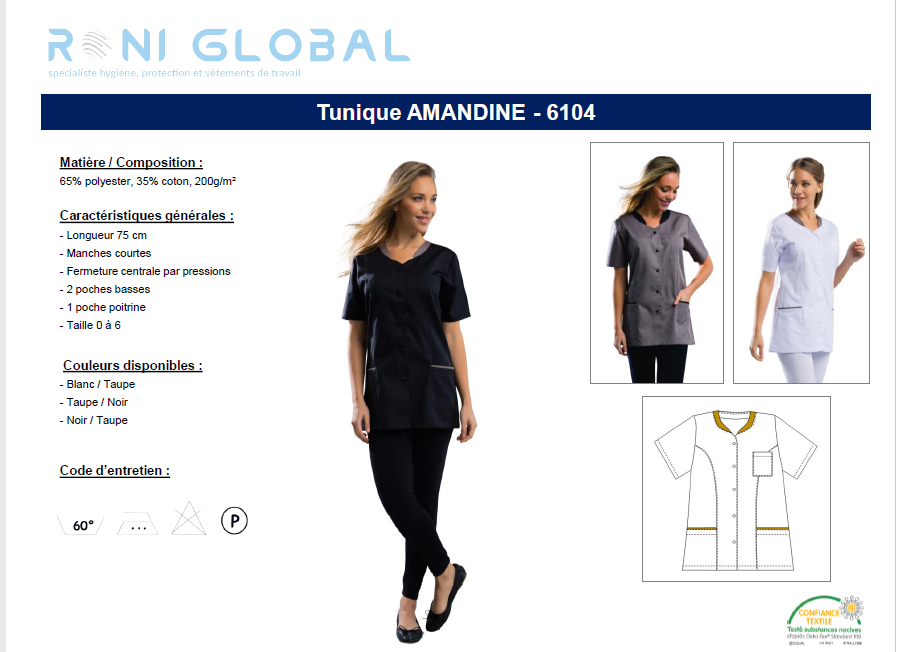 Tunique de travail femme manches courtes en coton/polyester 3 poches - AMANDINE REMI CONFECTION