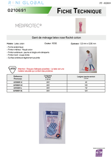 Gant de protection ménage latex floqué coton rose - MEDIPROTEC PROMOSAC (boîte de 12 paires)