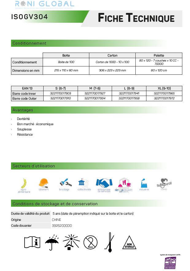 Gant en chlorure de polyvinyle jetable, transparent, résistant et souple poudré (carton de 1000 pièces) - PROMOSAC