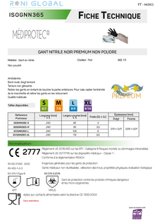 Gant en nitrile noir jetable, imperméable, antiacide TYPE B et anti-bactérie non poudré (carton de 1000 pièces) - PROMOSAC