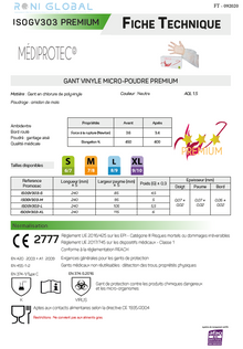 Gant en chlorure de polyvinyle transparent, jetable, antiacide TYPE C et anti-bactérie, poudré (carton de 1000 pièces) - PROMOSAC