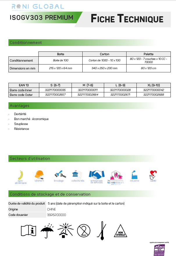 Gant en chlorure de polyvinyle transparent, jetable, antiacide TYPE C et anti-bactérie, poudré (carton de 1000 pièces) - PROMOSAC