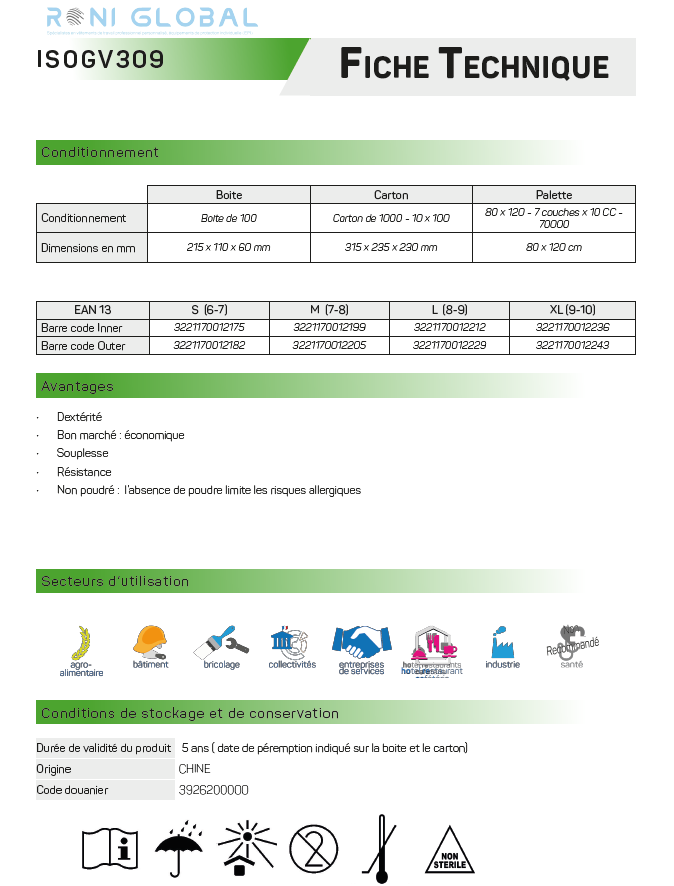 Gant en chlorure de polyvinyle transparent, jetable, non poudré (carton de 1000 pièces) - PROMOSAC