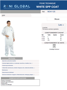 Blouse de protection blanche en SPP col officier 2 poches - BLANC SPP COAT COVERGUARD
