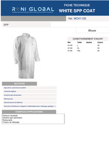 Blouse de protection blanche en SPP col classique sans poches - BLANC SPP COAT COVERGUARD