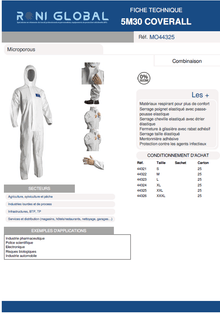 Combinaison de protection contamination radioactive sous forme de particules, agents infectieux, antistatique en SPP et film microporeux TYPE 5B-6B - 5M30 COVERGUARD