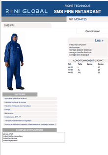 Combinaison de protection particules et éclaboussures de liquides, retardant l’inflammation et antistatique en SMS TYPE 5-6 - SMS FIRE RETARDANT COVERGUARD
