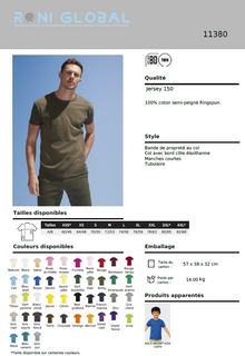T-shirt de travail unisexe manches courtes, col rond, en jersey coton semi-peigné - REGENT SOL'S