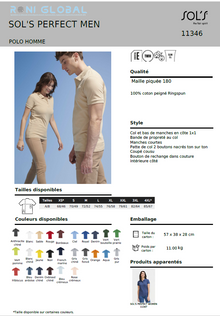 Polo de travail homme manches courtes, coupe slim, en maille piquée coton peigné - PERFECT SOL'S