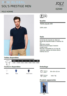 Polo de travail homme manches courtes, en maille piqué coton - PRESTIGE SOL'S