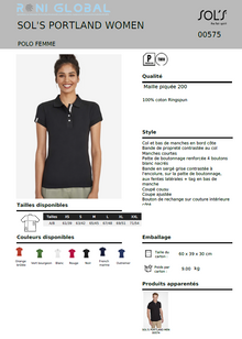 Polo de travail femme manches courtes, coupe ajustée, en maille piquée coton - PORTLAND SOL'S