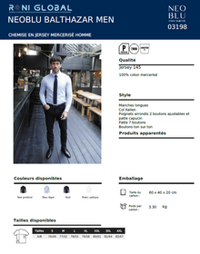 Chemise de travail homme manches longues, coupe ajustée, en jersey coton - NEOBLU BALTHAZAR SOL'S
