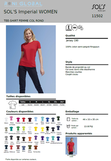T-shirt de travail femme manches courtes, col rond, en jersey coton semi-peigné - IMPERIAL SOL'S