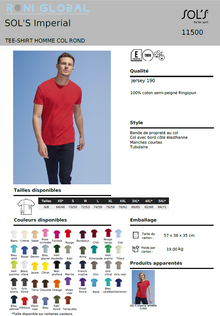 T-shirt de travail homme manches courtes, col rond, en jersey coton semi-peigné - IMPERIAL SOL'S
