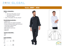Veste de cuisine homme manches longues avec poignets mousquetaire 2 poches - JIMMY REMI CONFECTION